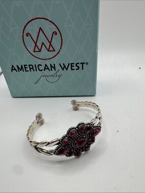 American West Silver Cuff Bracelet with Ruby-Pink Stones